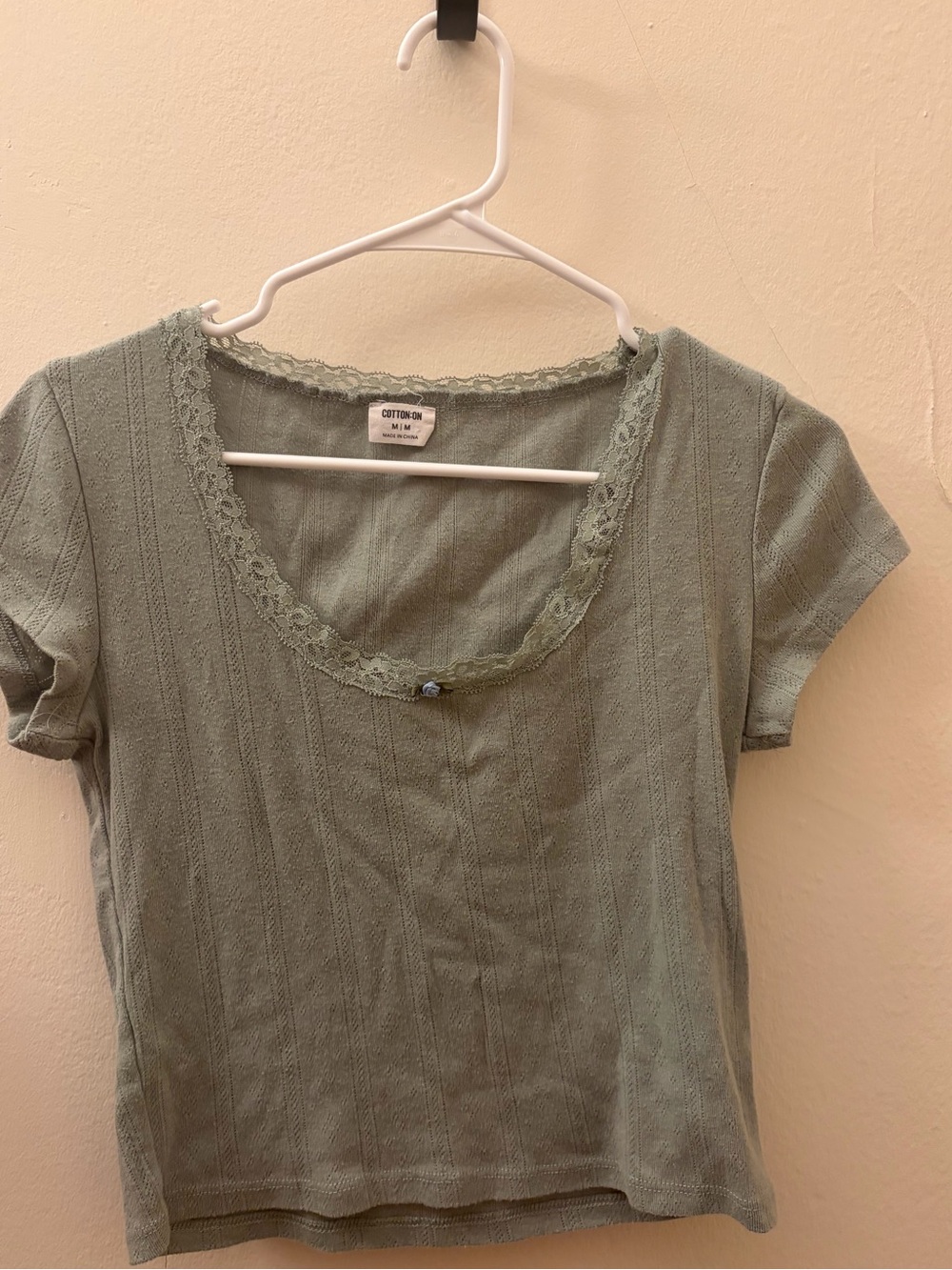 Cotton On Sage Green Lace-Trim Scoop Neck Baby Tee